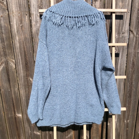 Chaus Oversized Blue Mohair Sweater Cable Knit Tassel Collar XL - Picture 9 of 10